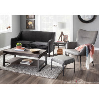 Lumisource C2-IZZY BKGY Izzy Industrial Lounge Chair and Ottoman Set in Black Metal and Grey Faux Leather
